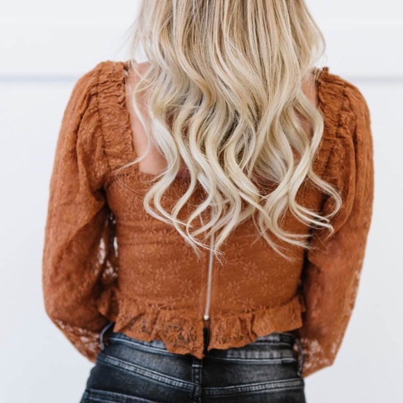 Chocolate USA Lace Corset Flounce Sleeve Crop Top - Picture 8 of 11